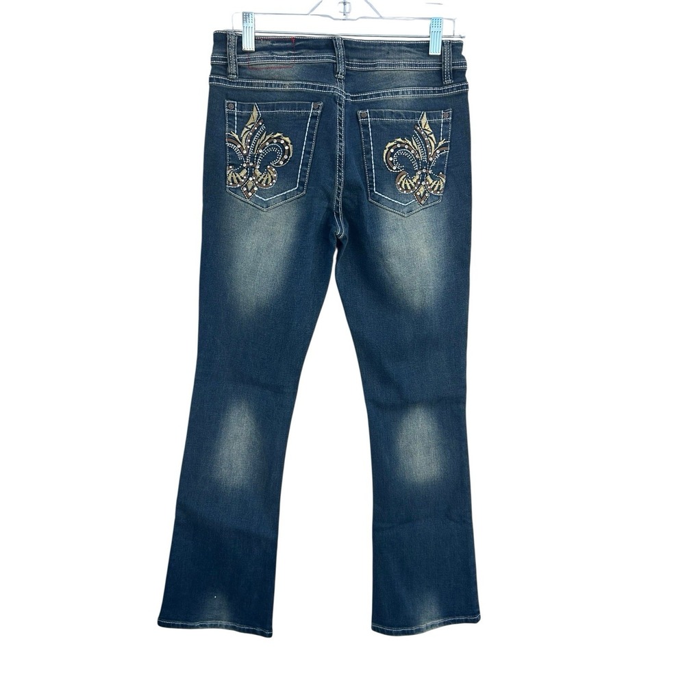 Red Label London Monique Bootcut Jeans Womens 27 5/6 Twilight Blue Fleur De Lis